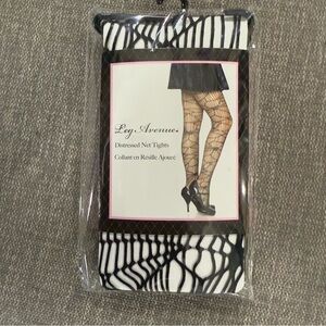 Leg Avenue Black Distressed Spiderweb Net Tights